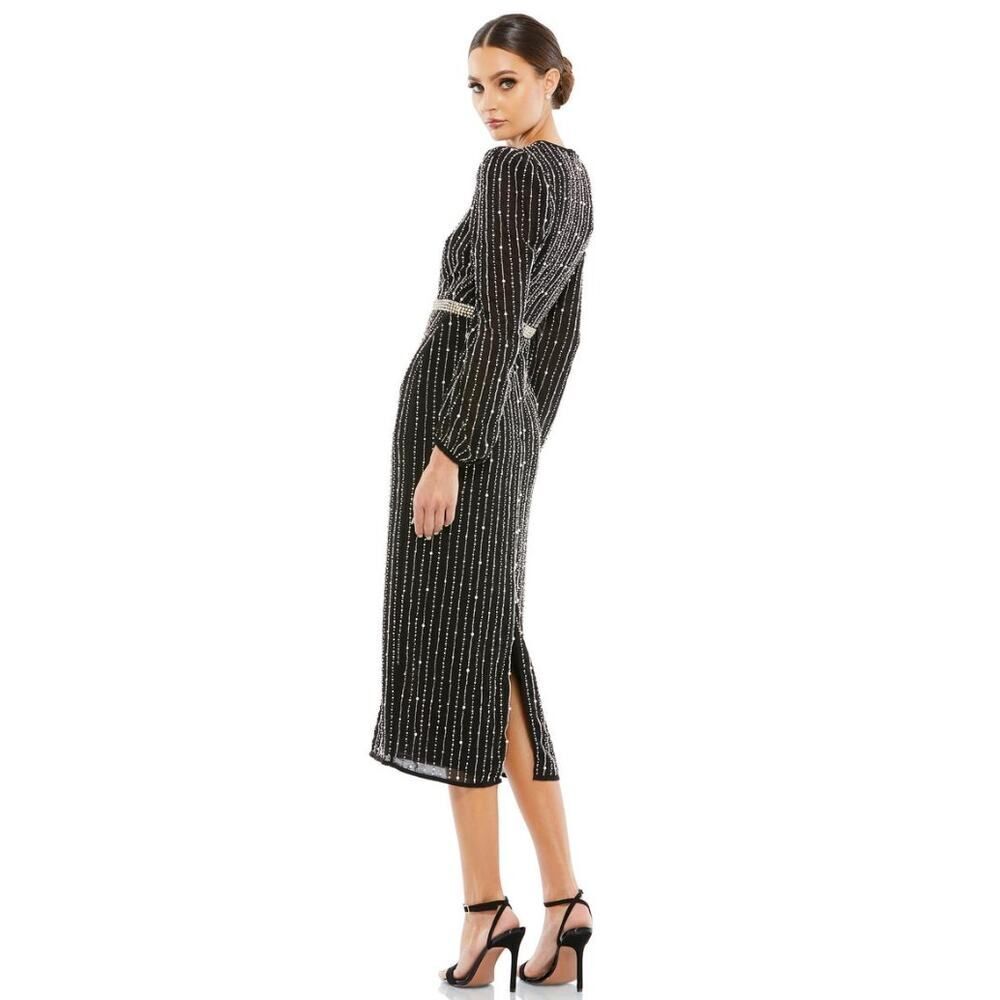 Cocktail by Mac Duggal Long Sleeve Puff Sleeve Beaded Mini Dress  - Size 0 - NWT
